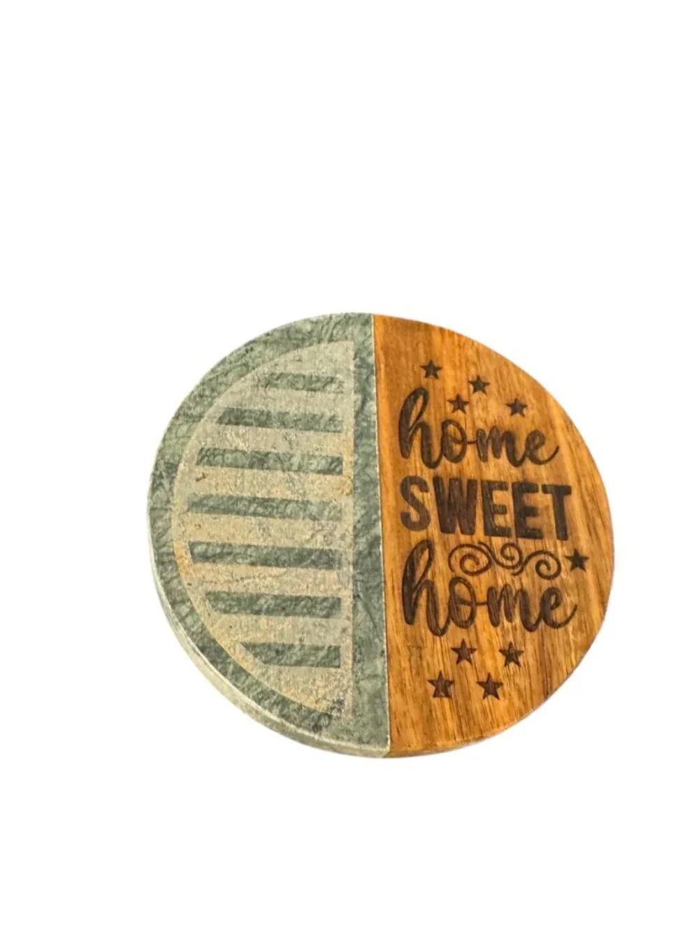 Home Sweet Home Round Coaster, Marble and Wood, Rustic Farmhouse Style, Decorati